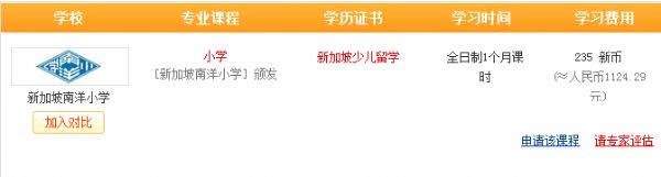 去新加坡讀小學的費用